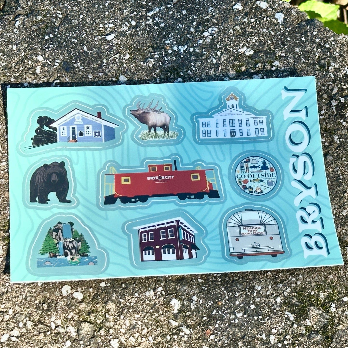 Sticker Sheet with Bryson City landmarks